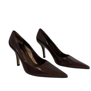 Chocolate Brown Leather Pointed Toe Nine West Pumps - 8.5